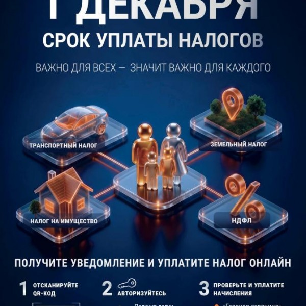 Федеральная налоговая служба напоминает физическим лицам об уплате имущественных налогов и НДФЛ до 1 декабря 2026 года.